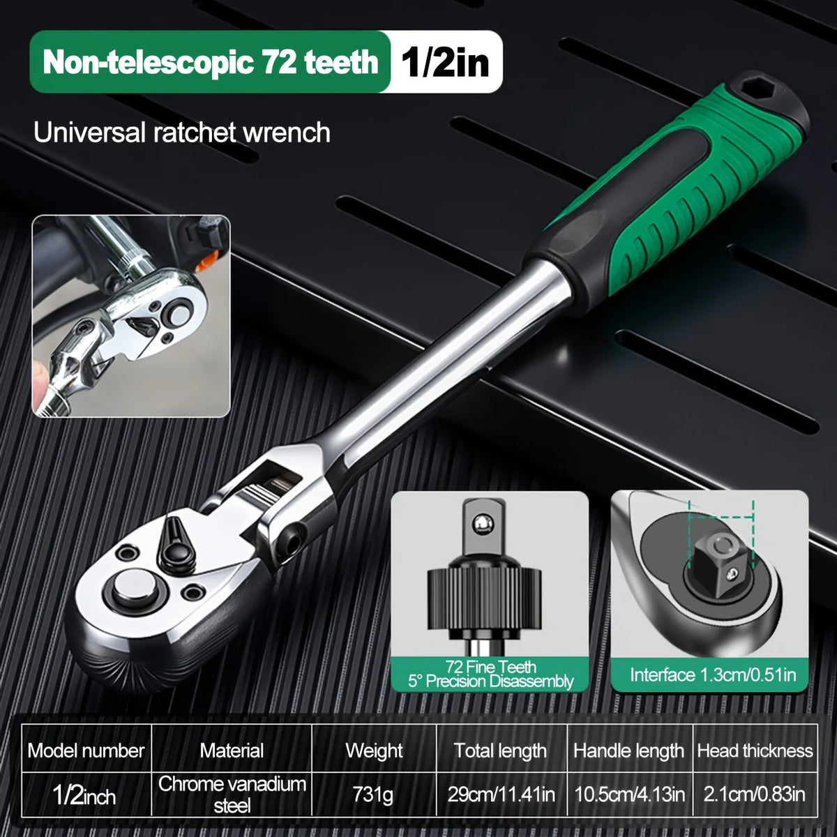 72-Tooth Ratchet Wrench Set Chrome Vanadium Steel Two-Way with Quick Socket