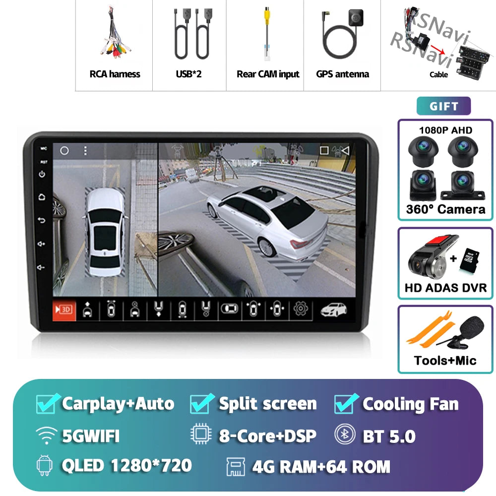 In-Dash Android Auto CarPlay GPS Navigation for Audi A3 2003-2013 - image 7