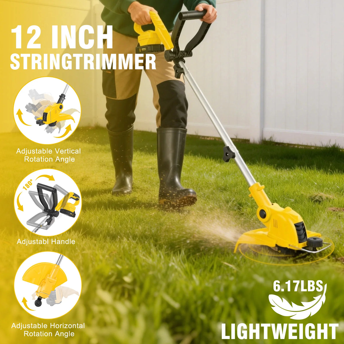 Cordless 3-in-1 String Trimmer 12-Inch, Brushless, 2 Batteries & Charger