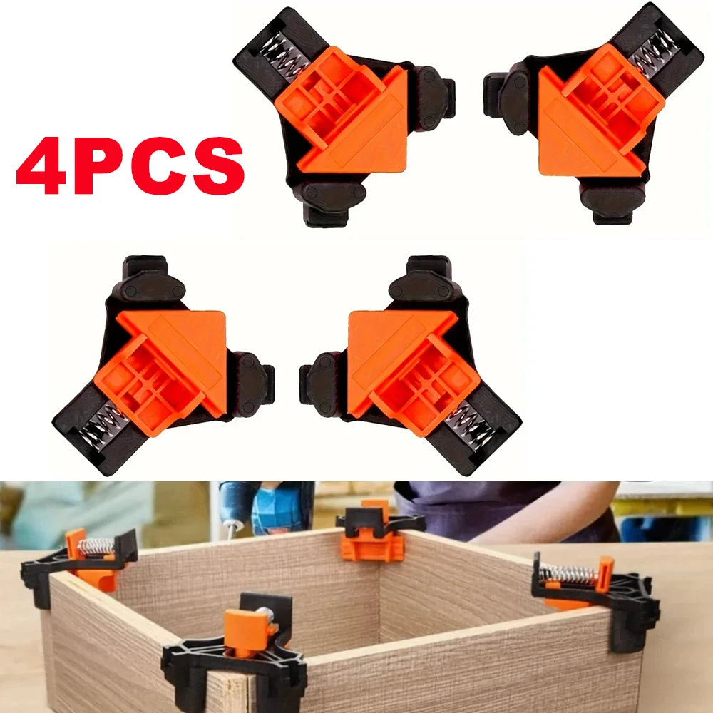 4PCS Right Angle Fixing Clip Woodworking Clamp Adjustable Swing Corner Clamp Corner Clip Fixer for Welding Drilling Cabinets