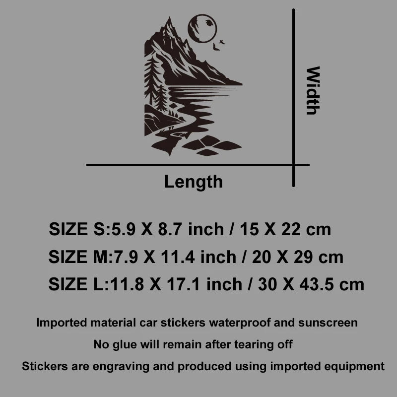 Mountain, River and Moon Nature Car Decal, S, M or L