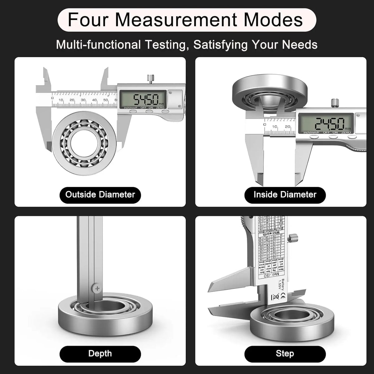 6" Digital Stainless Caliper: Large LCD Screen, Auto-Off, Splash-Proof, Converts Inch/Metric/Fraction (150-200mm)