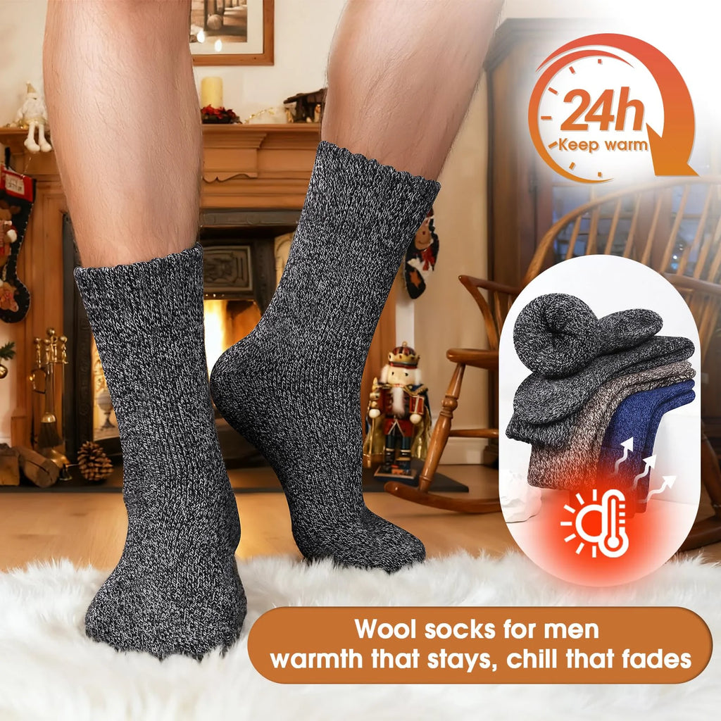 3-Pair Thick Wool Work Socks – Warm Thermal for Cold Weather