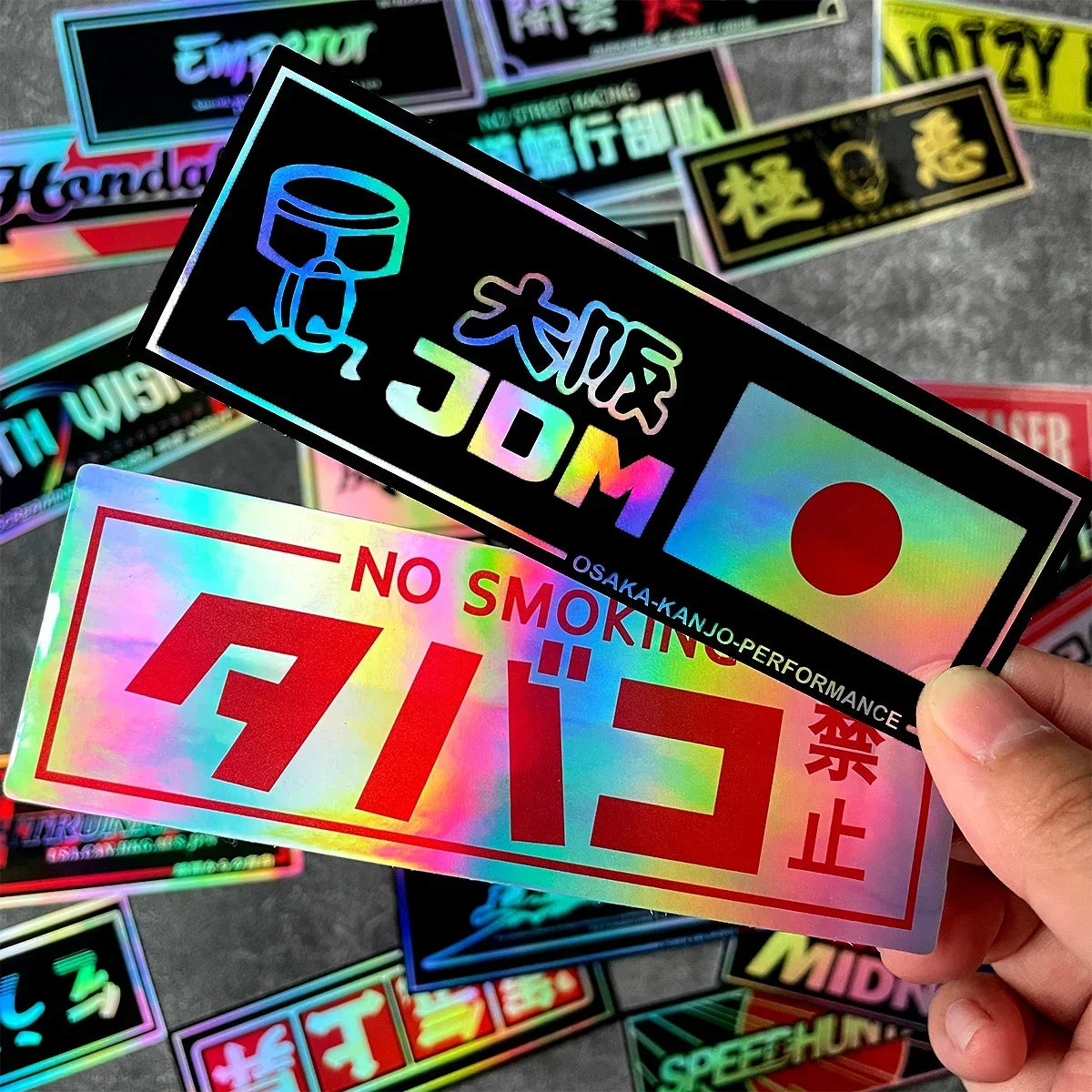 JDM Samurai Laser Rainbow Stickers for Car Window and Motorcycle Helmet