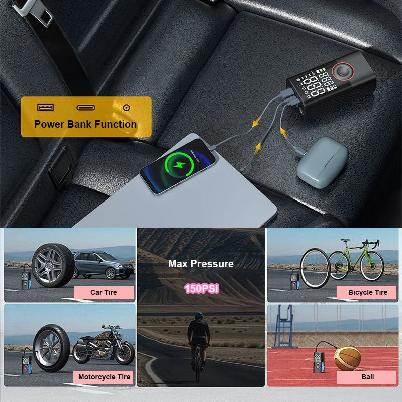150PSI Portable Tire Inflator Air Pump for Car, Bike & Ball - image 5