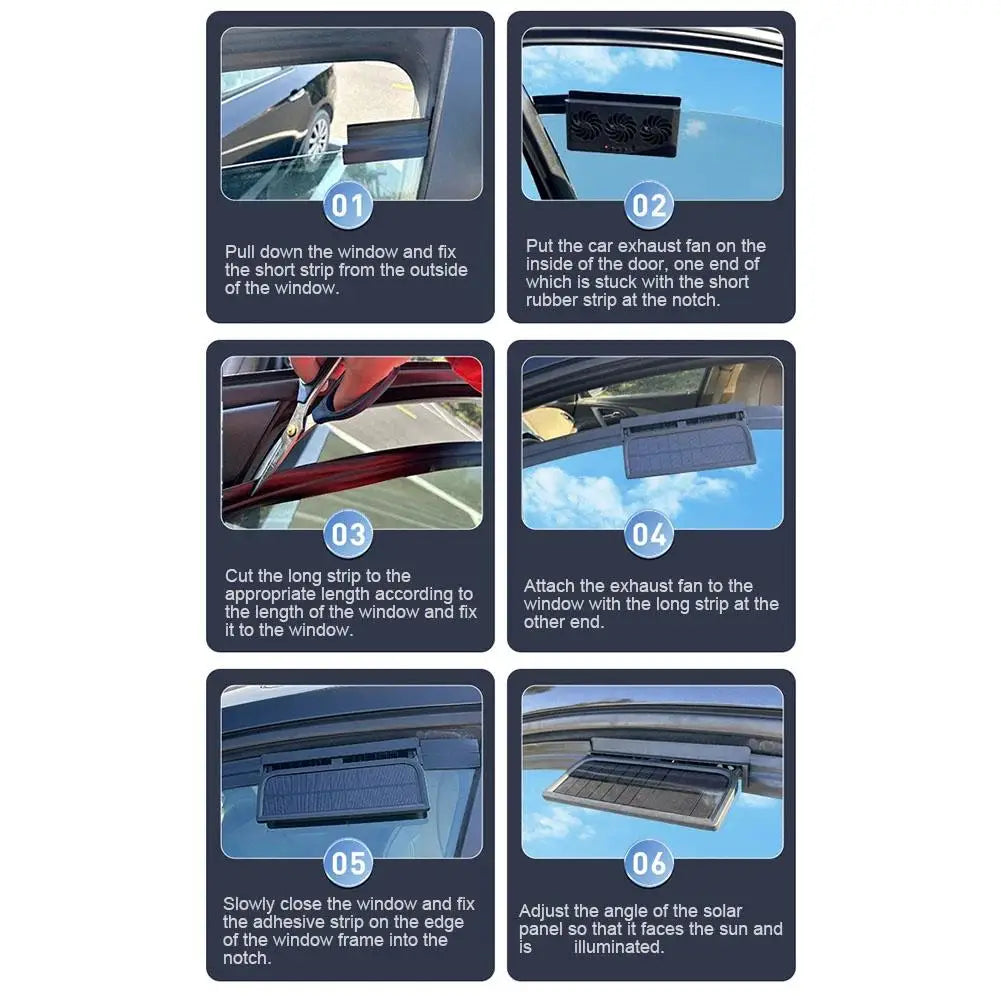 Solar Powered Car Window Exhaust Fan, 3 Air Outlets