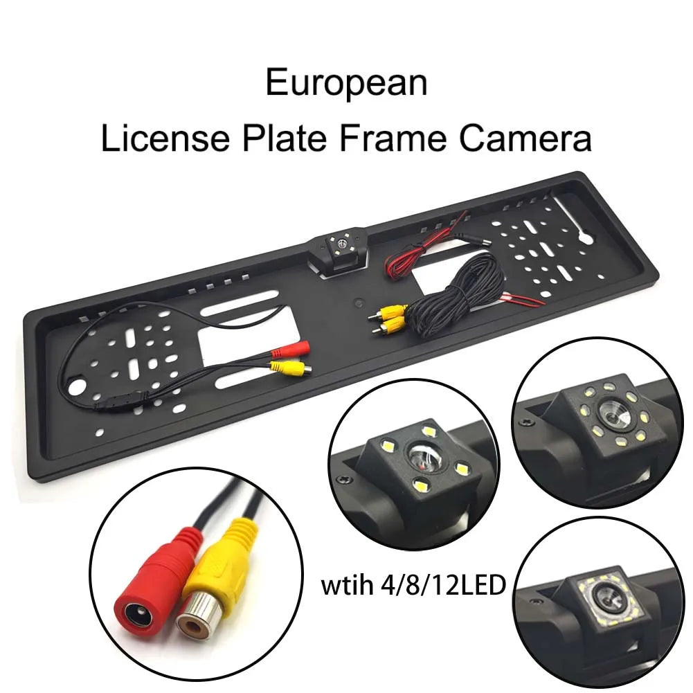 4/8/12LED European License Plate Rearview Camera Frame Reverse Backup Camera Night Vision for Truck Car SUV, Camper Pickup