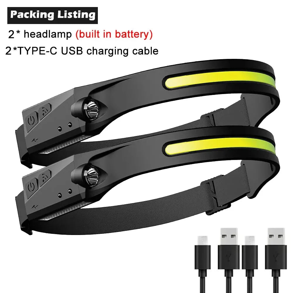 Induction LED Headlamp, USB Rechargeable with 5 Modes for Fishing & Camping