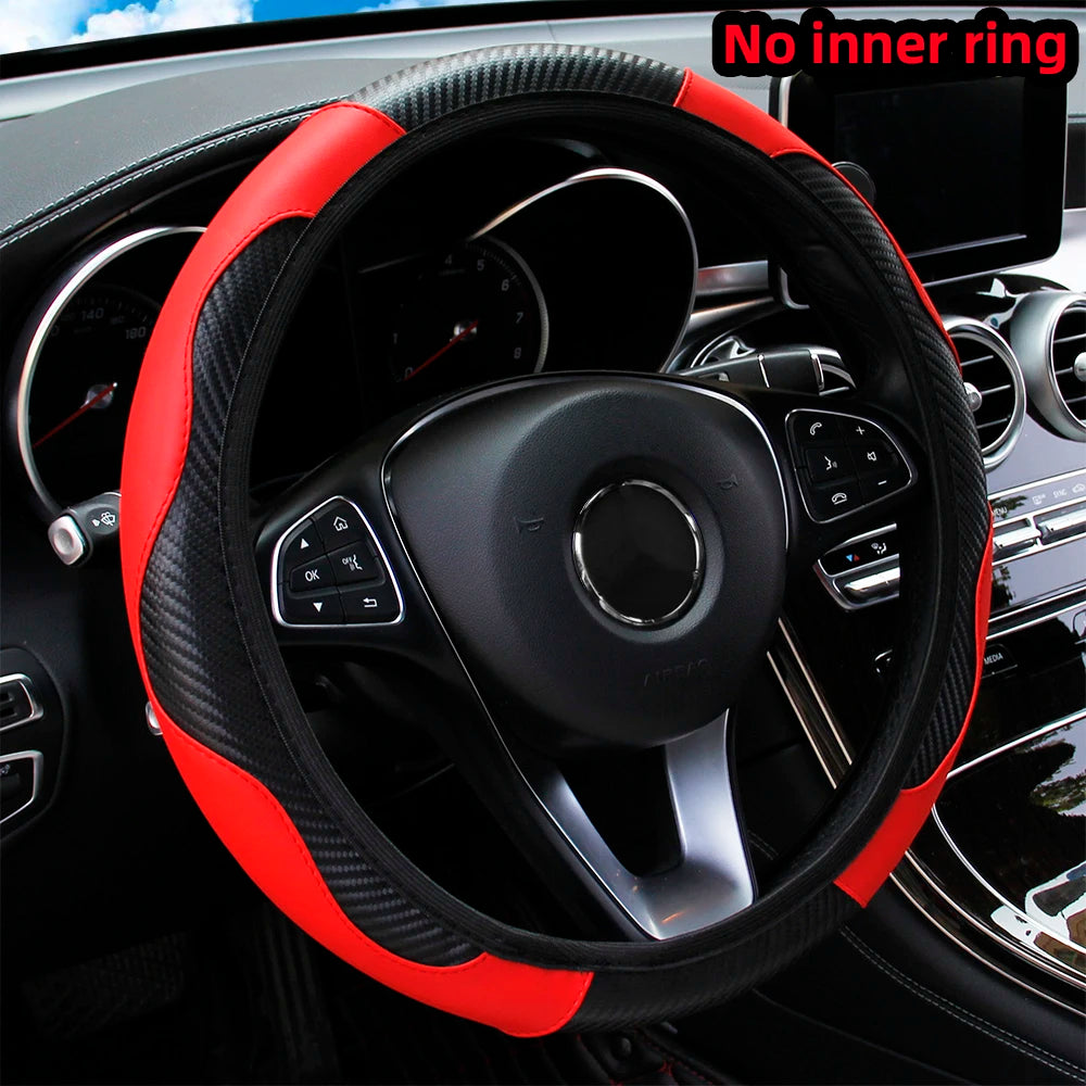 Textured PU Leather Steering Wheel Cover, 14.5-15 Inch