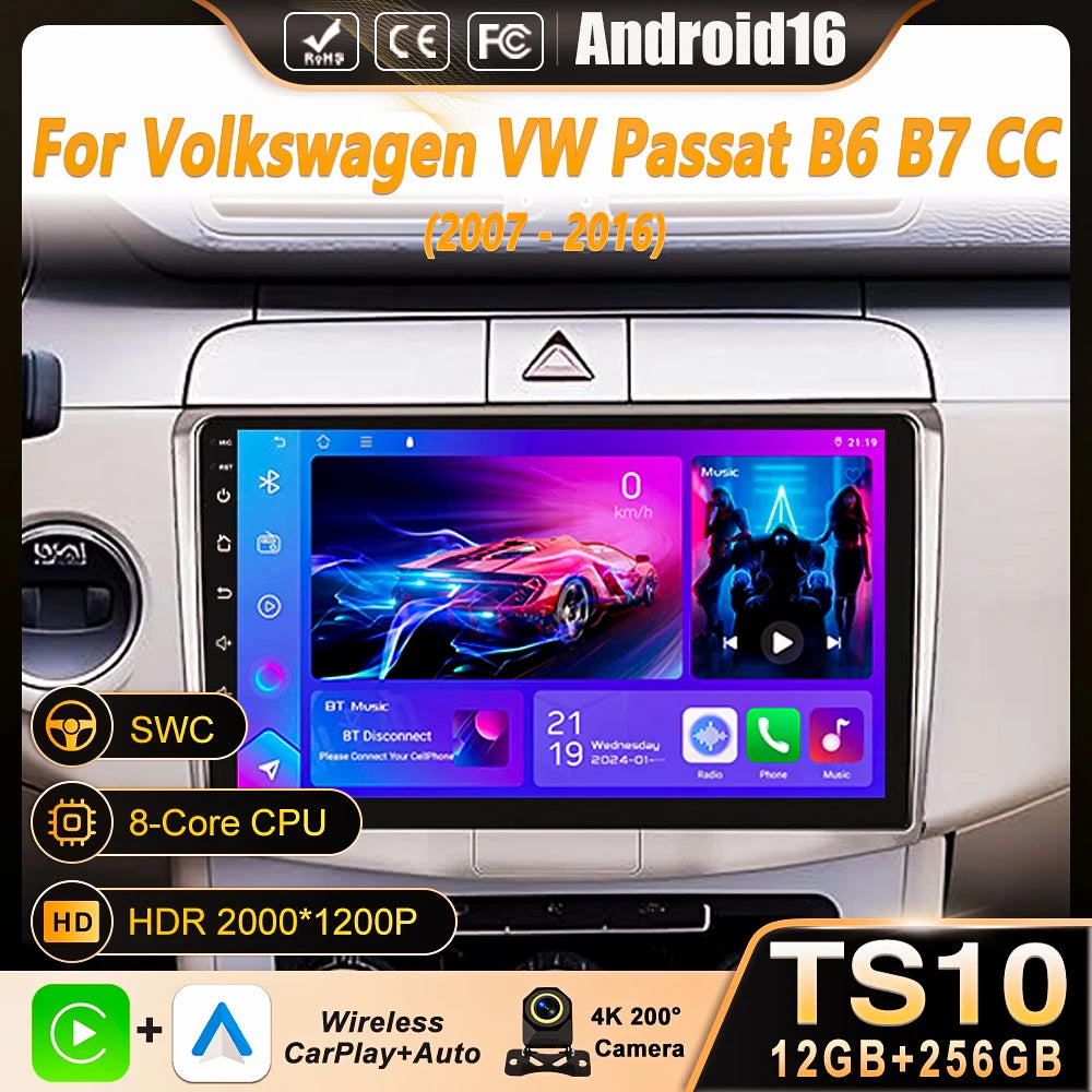 Android 16 Car Radio for VW Passat B6/B7 & CC (2007-2016) with CarPlay & GPS