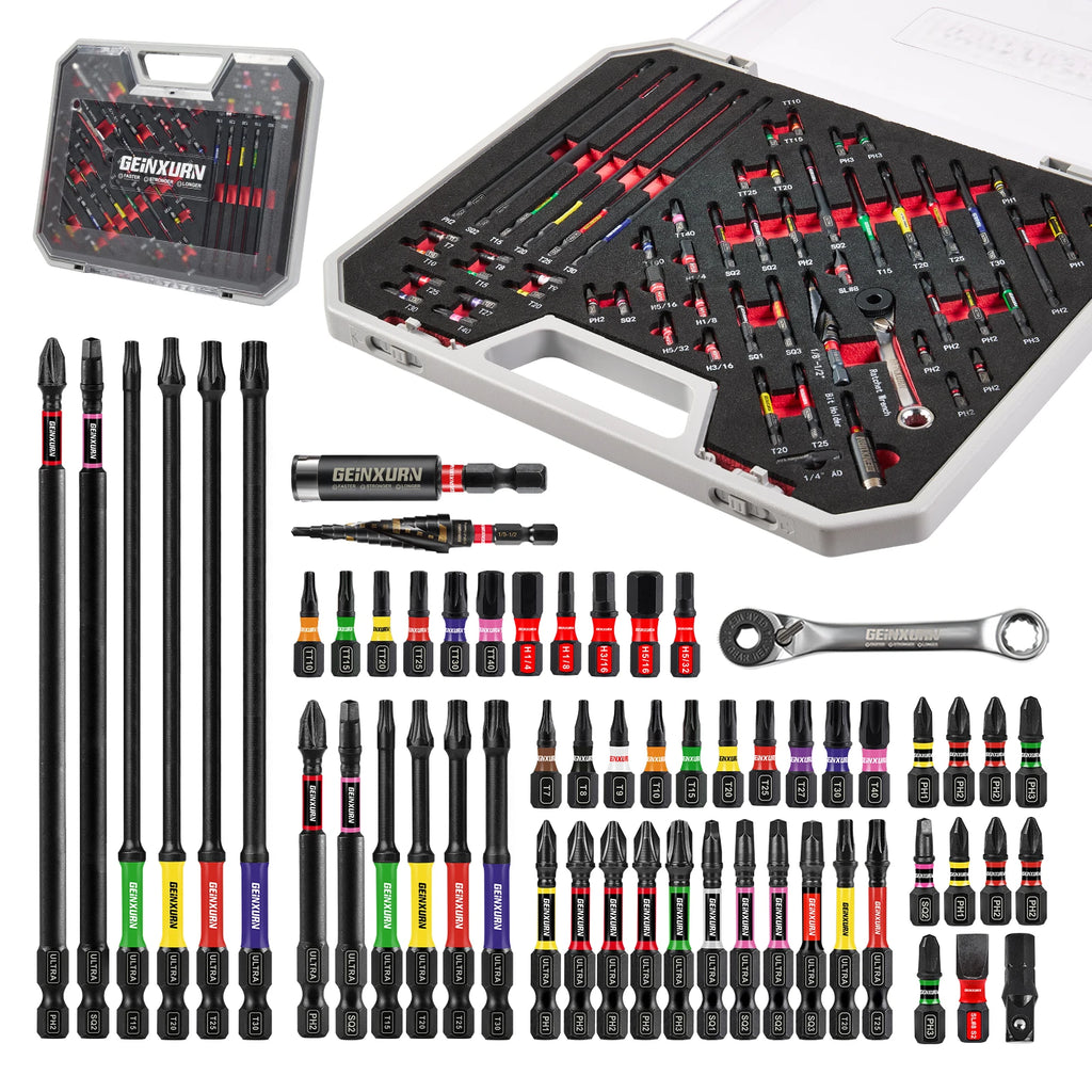 58-Piece Tool Set with Impact Bits, Step Drill, Socket Adapter