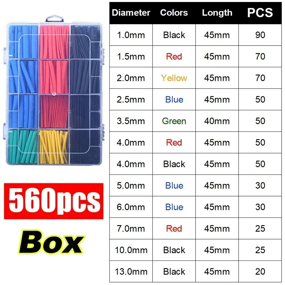 1600/127pcs Heat Shrink Tubing Kit Thermoresistant Wire Insulation Sleeving