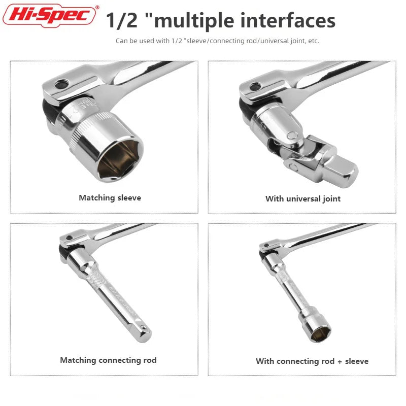 Hi-Spec 1/2" Drive Breaker Bar High-Torque F-Rod with 180 Swivel Head, Professional CR-V Steel Power Lever for Automotive repair