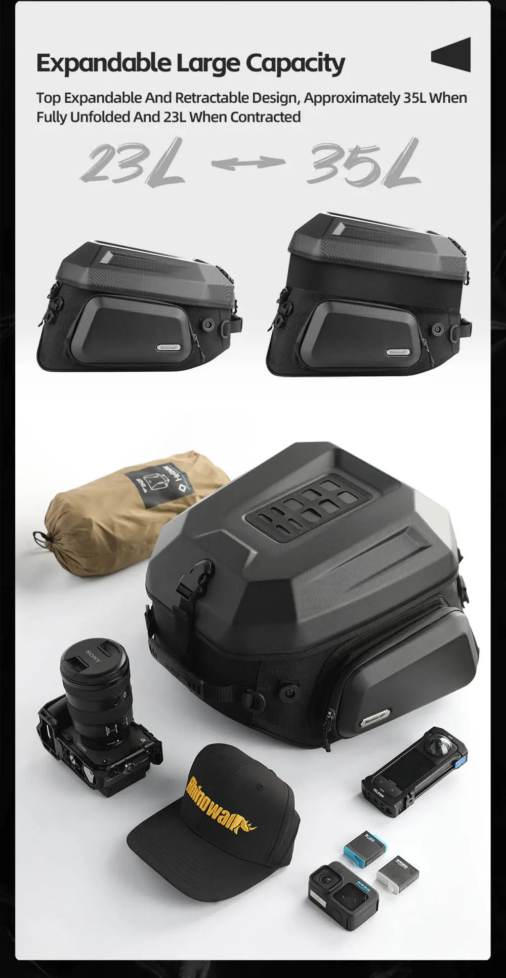 Rhinowalk 23-35L Hardshell Waterproof Motorcycle Tail Box - image 15