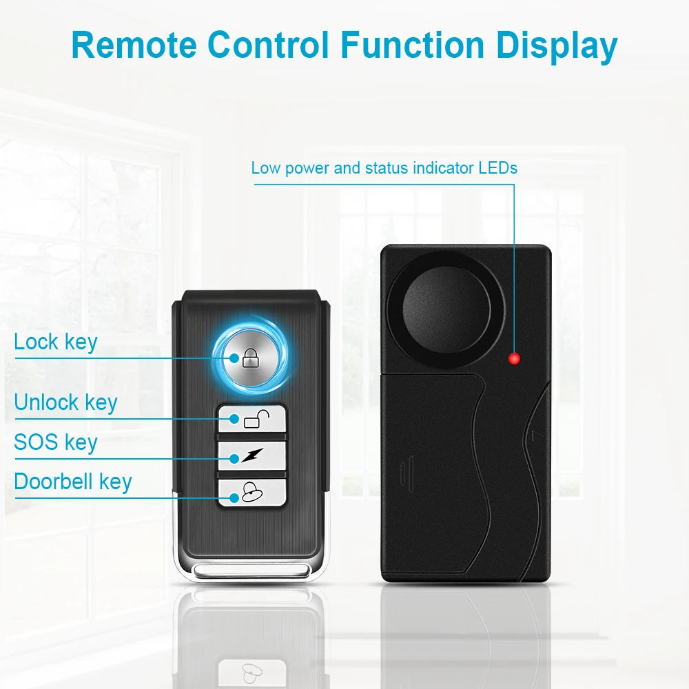 110dB Wireless Vibration Alarm with Remote – Door, Window & Bike