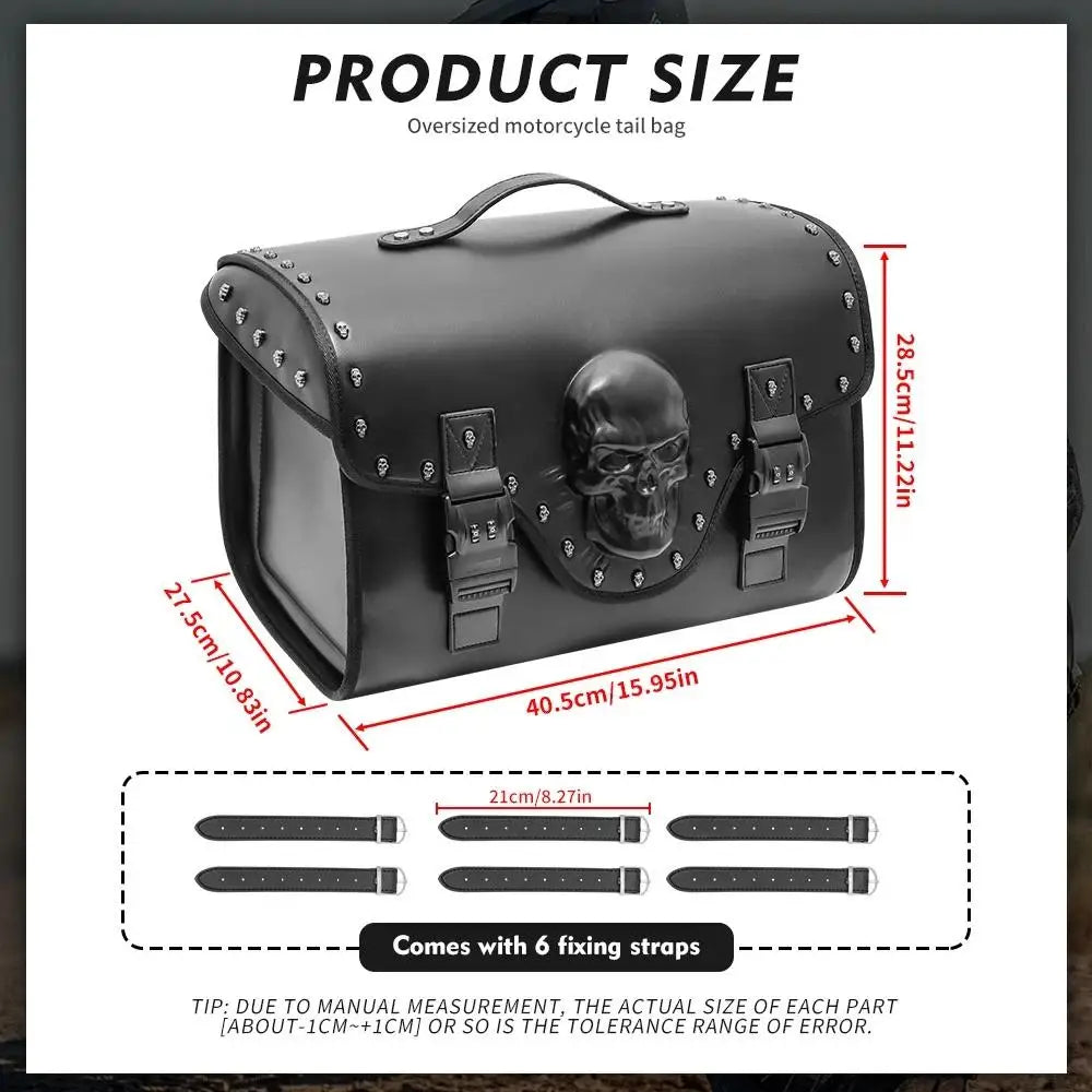 32L Studded PU Leather Motorcycle Tail Bag, Waterproof - image 7