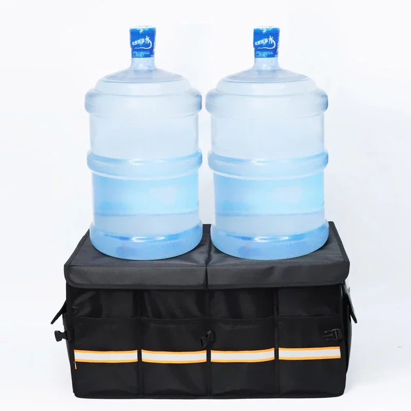 Foldable Car Trunk Organizer Box with Cover and Dividers, 46L