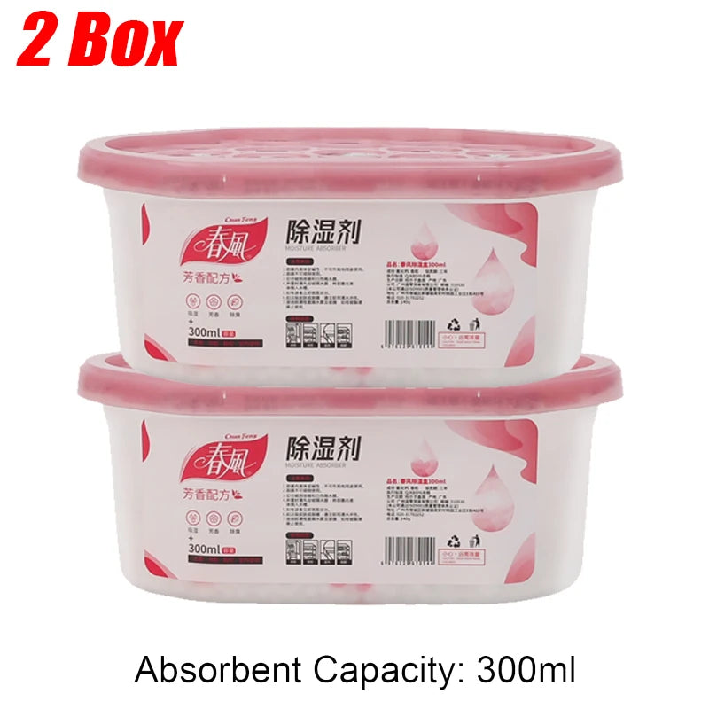 Reusable wardrobe dehumidifier box, 300ml moisture absorber for closets and drawers