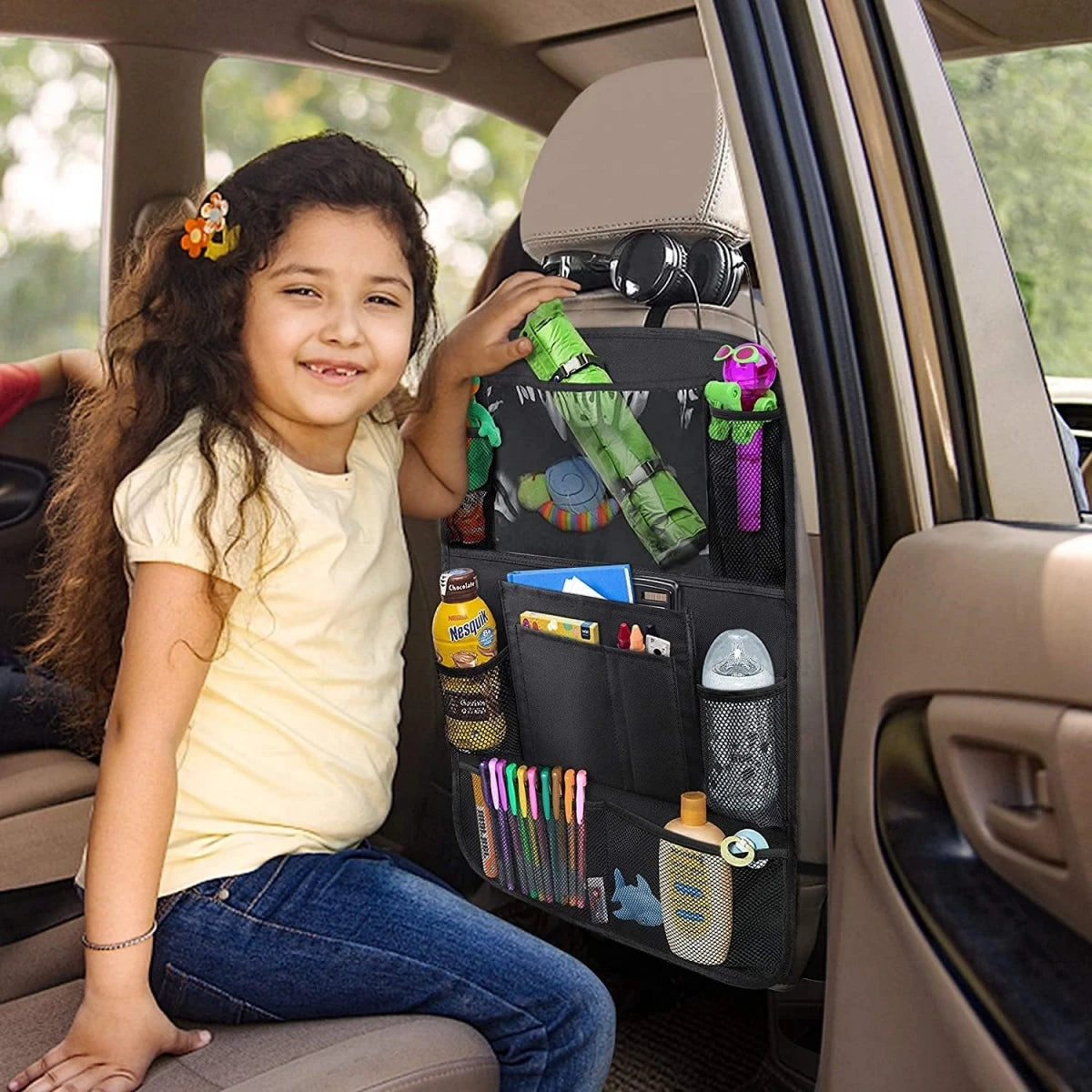 Car Seat Back Organizer 10 Storage Pockets with Touch Screen Tablet Holder Protector for Kids Children Car Accessories
