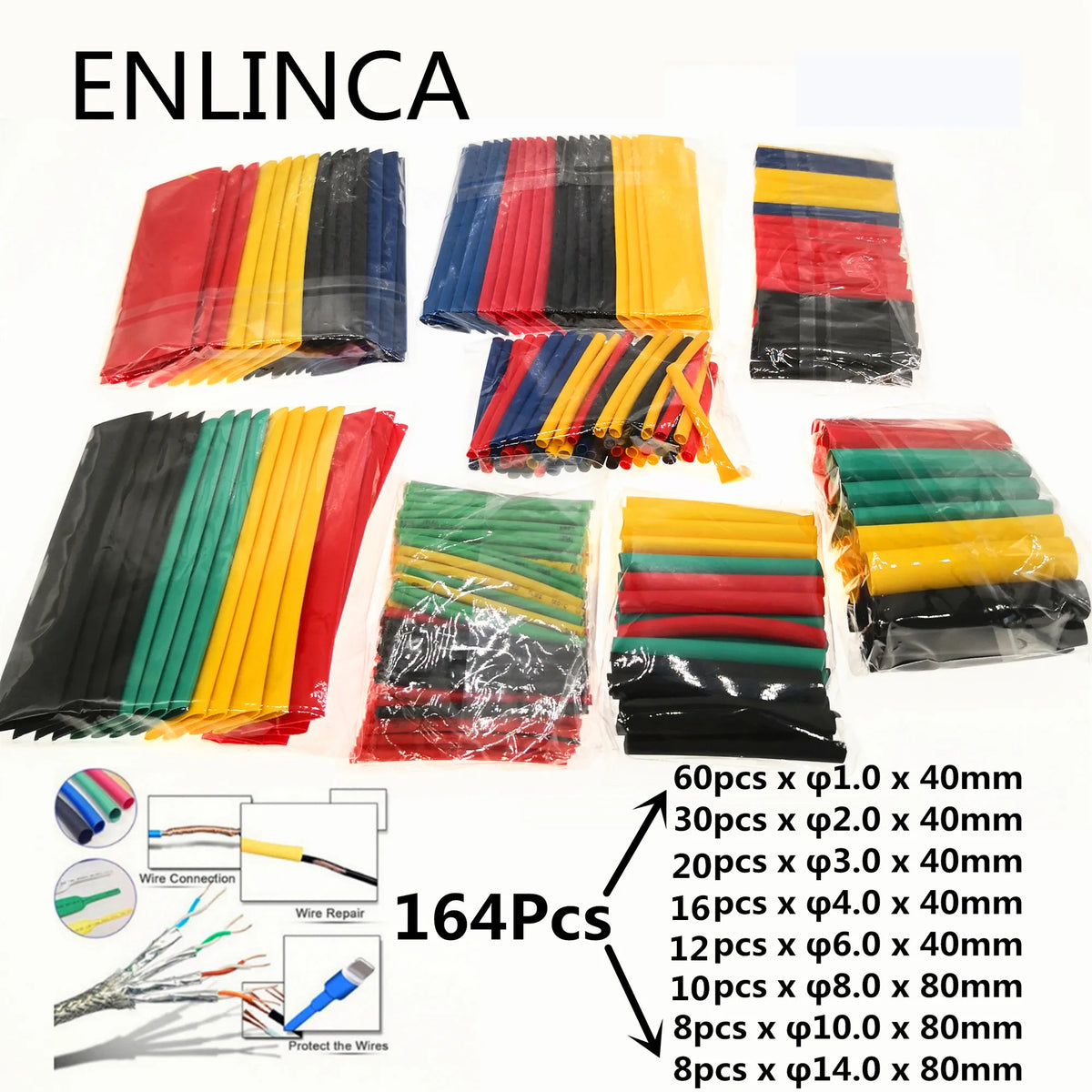 1600/127pcs Heat Shrink Tubing Kit Thermoresistant Wire Insulation Sleeving