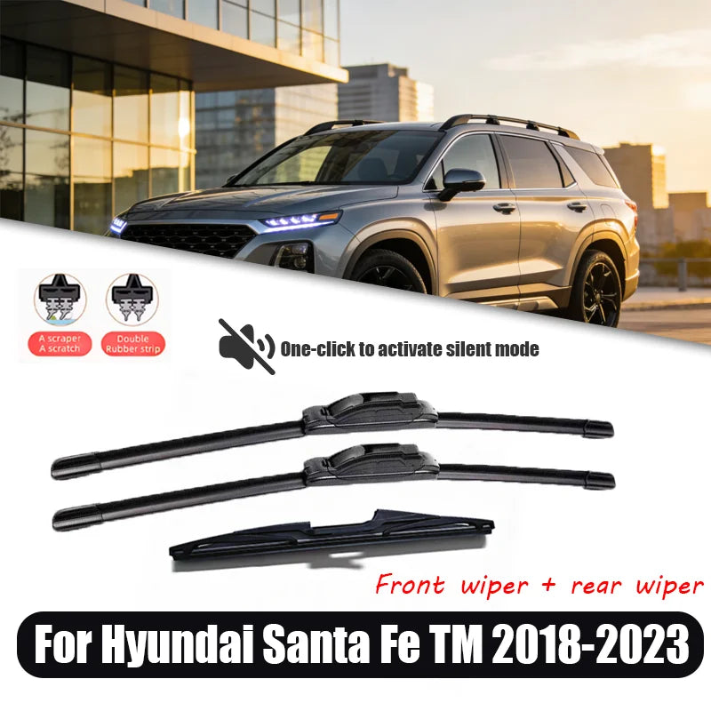 Front and Rear Wiper Blades Windshield Windscreen Brushes 26"+16"+12", Compatible with Hyundai Santa Fe TM 2018-2023