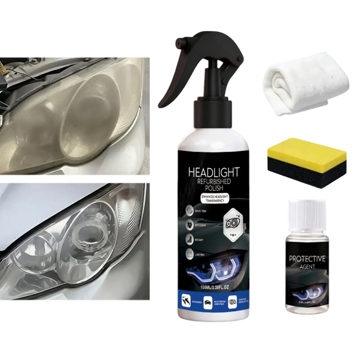 Headlight Restoration Kit with Sponge and Towel