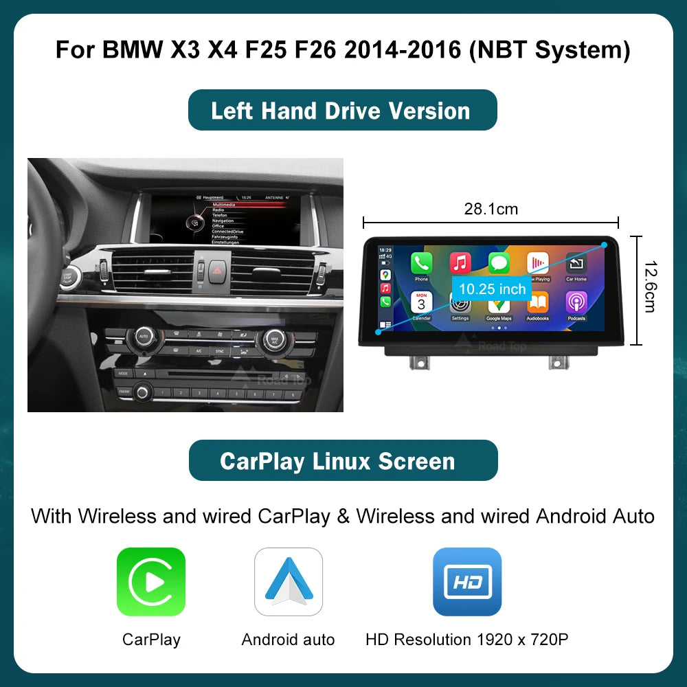 12.3" Wireless CarPlay Android Auto for BMW X3 F25 X4 F26 2011-2016 - image 9