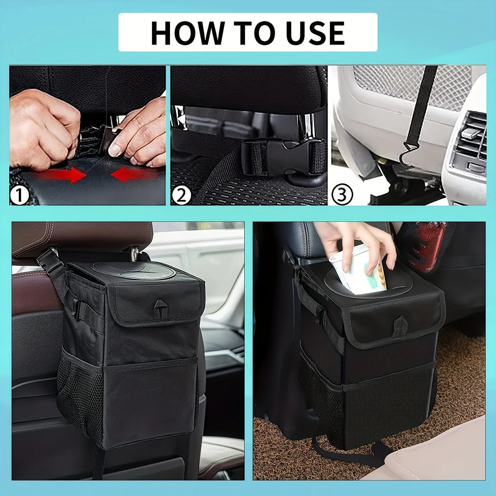 Car Trash Can with Lid - Leakproof Trash Bin Car Garbage Can, Collapsible Automotive Truck Organizer and Storage Bag Car Accesso