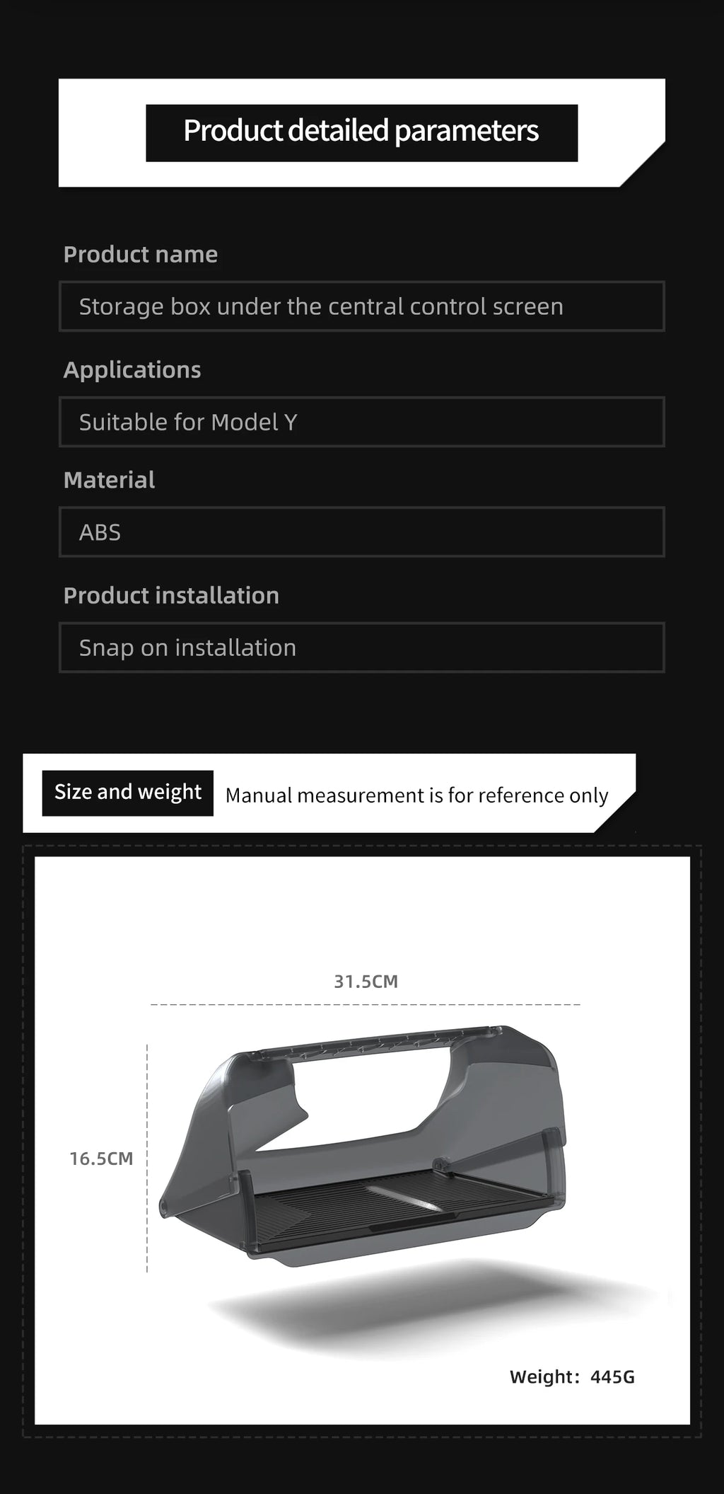 Under Screen Hidden Storage Box for Tesla Model Y 2024