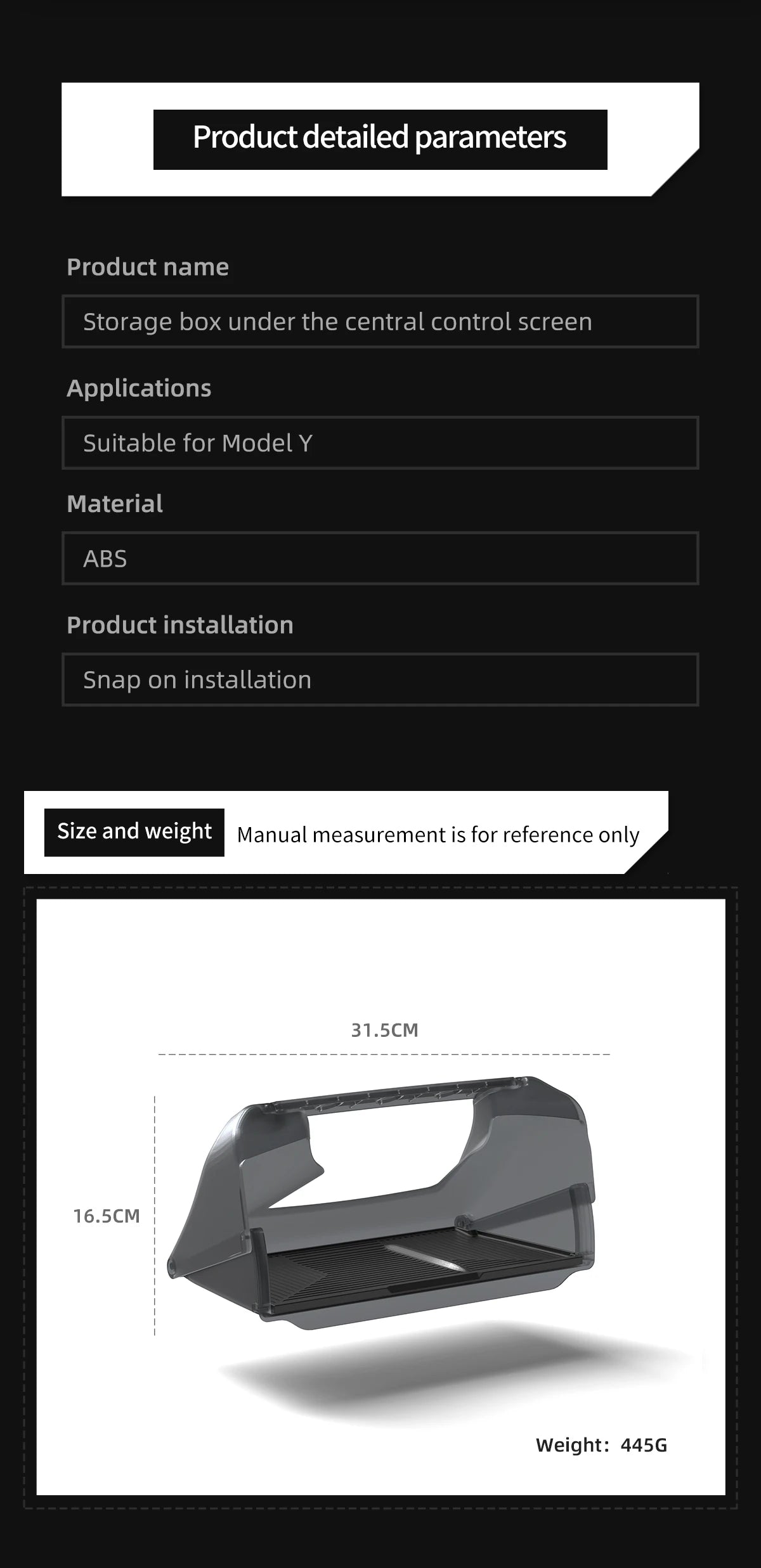 Under Screen Hidden Storage Box for Tesla Model Y 2024