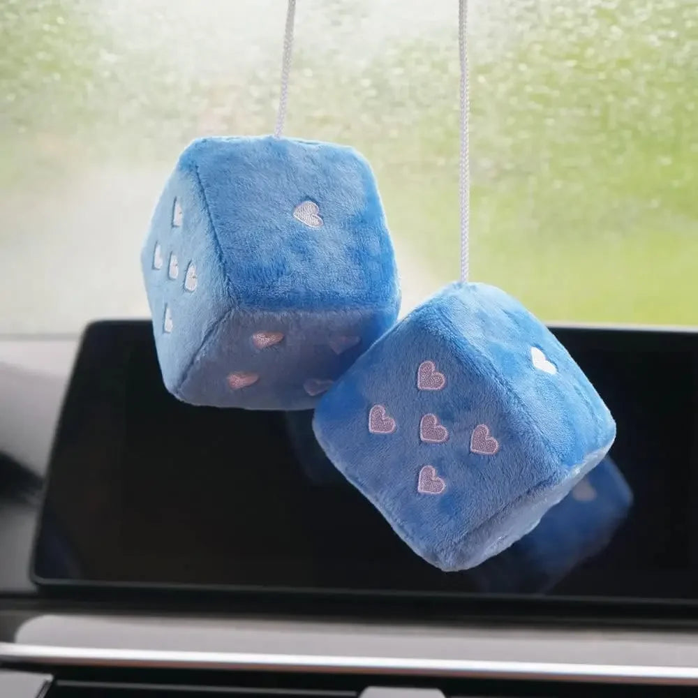 Retro Plush Heart-Shaped Dice - Car Mirror Hanging Decor - image 6