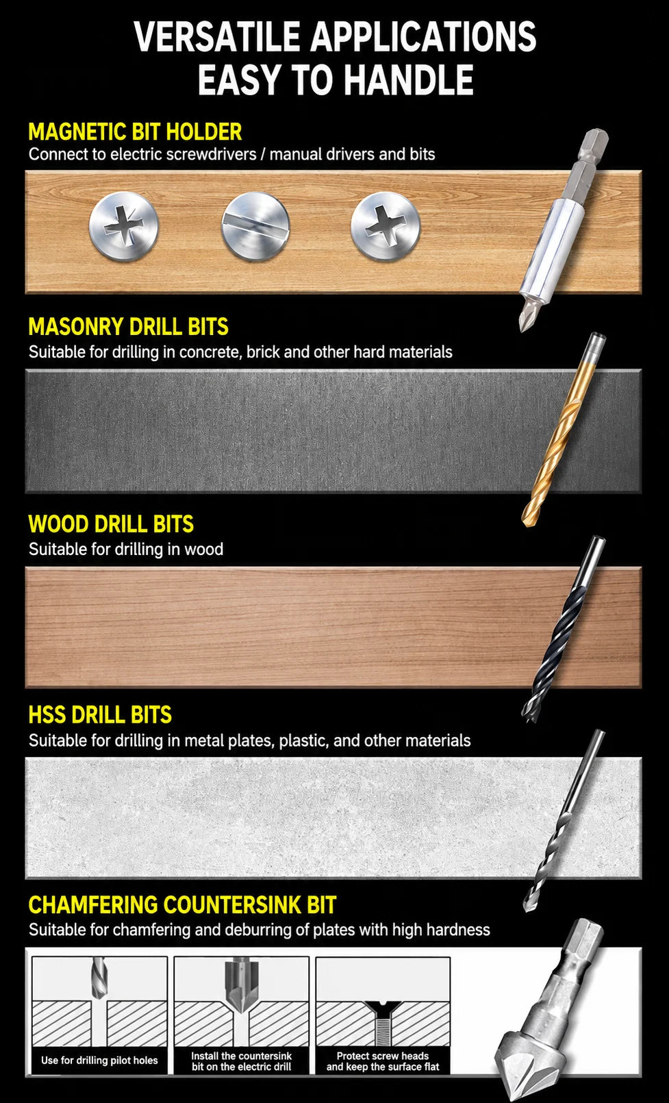 Twist Drill Bit Set Metal Wood Masonry Concrete Cement Brick Power Drill Bits Full Kit Socket Drill Accessories for Construction
