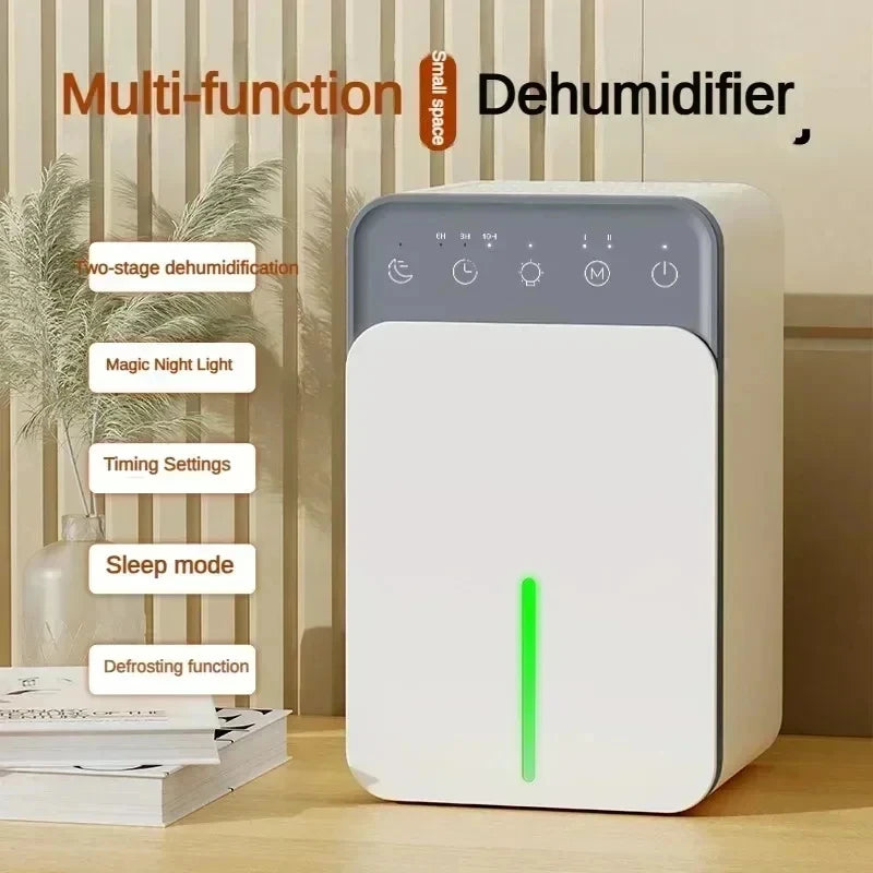 Portable mini dehumidifier with smart sensing for damp and odour control in bedrooms