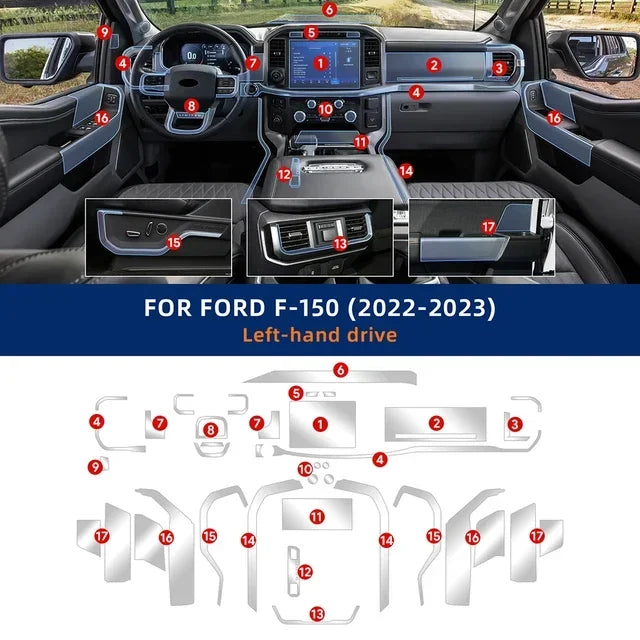 Car Interior Protection Film For Ford F-150 2022-2023 F150 TPU Clear Self-adhesive Console Gear GPS Screen Anti Scratch Sticker