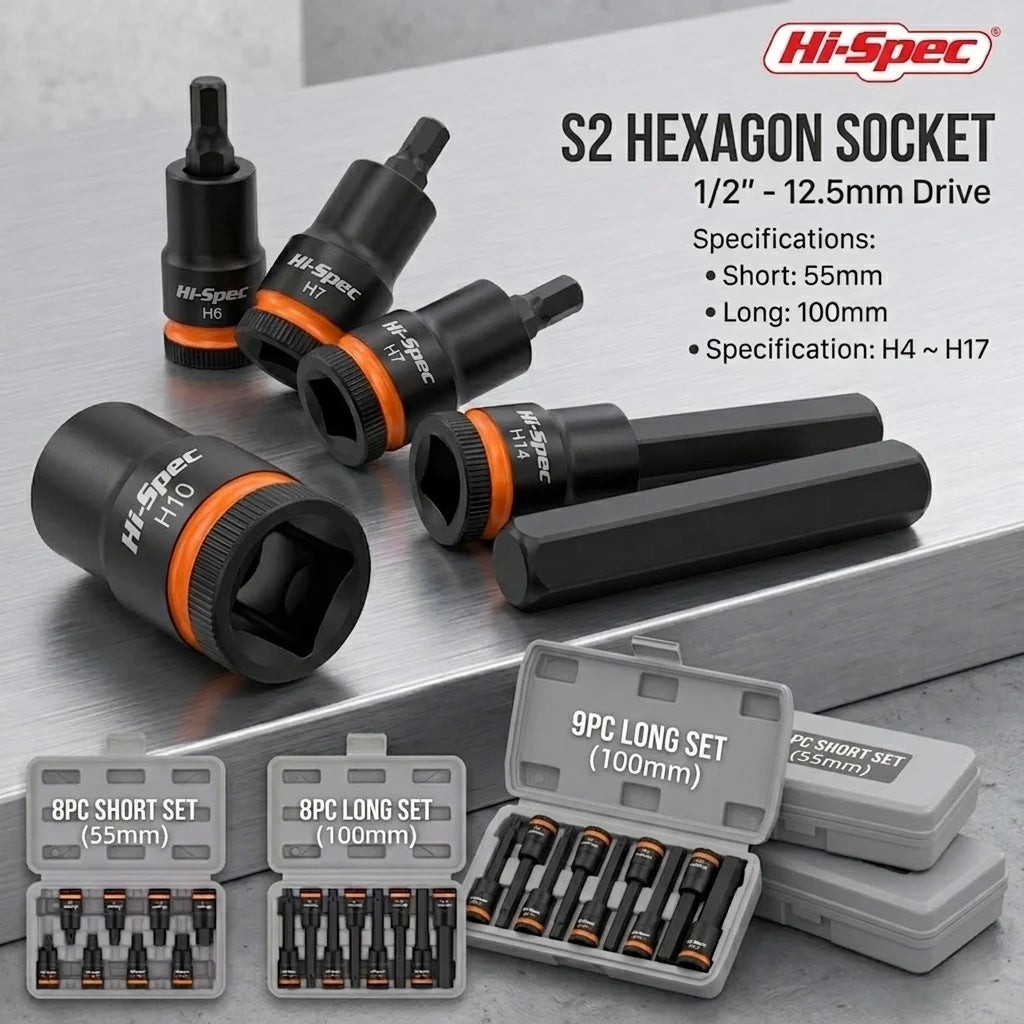 1/2 Inch Metric Hex Bit Socket Set (H4-H17), Heavy Duty Impact Sockets for Auto Repair Workshop Maintenance