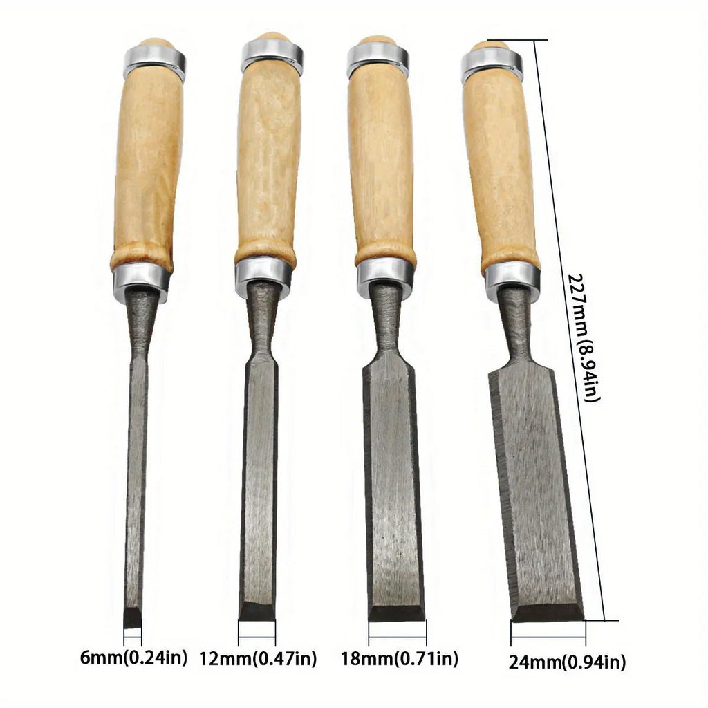 4Pcs 8/12/16/20mm Wood Carving Chisel Set Ergonomic Handle Woodworking Tools