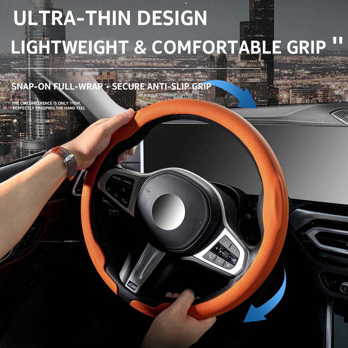Ultra-Thin Faux Leather Steering Wheel Cover, 38cm, D or O Shape