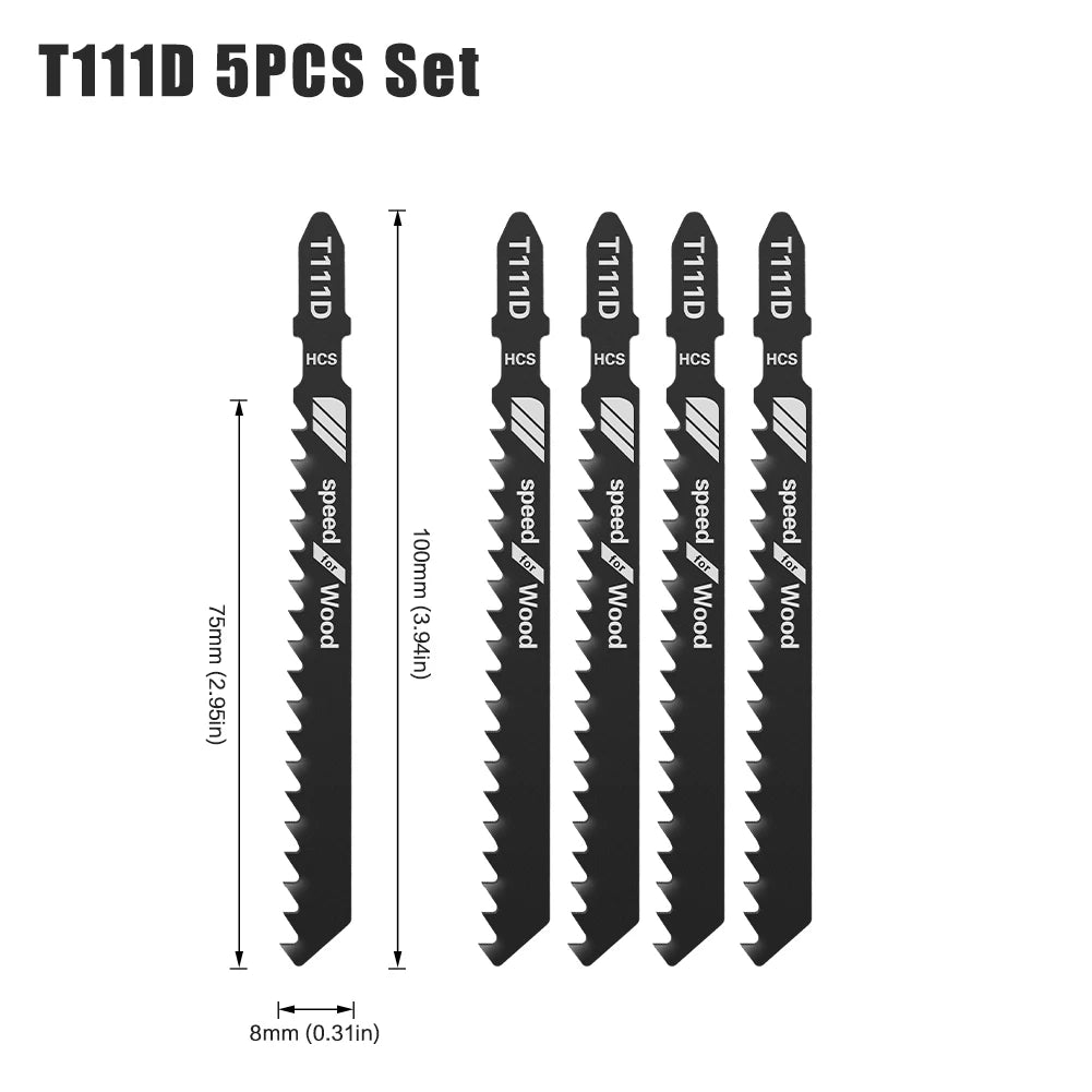 5-Piece Reciprocating Jigsaw Blades – HCS T-Shank Assorted