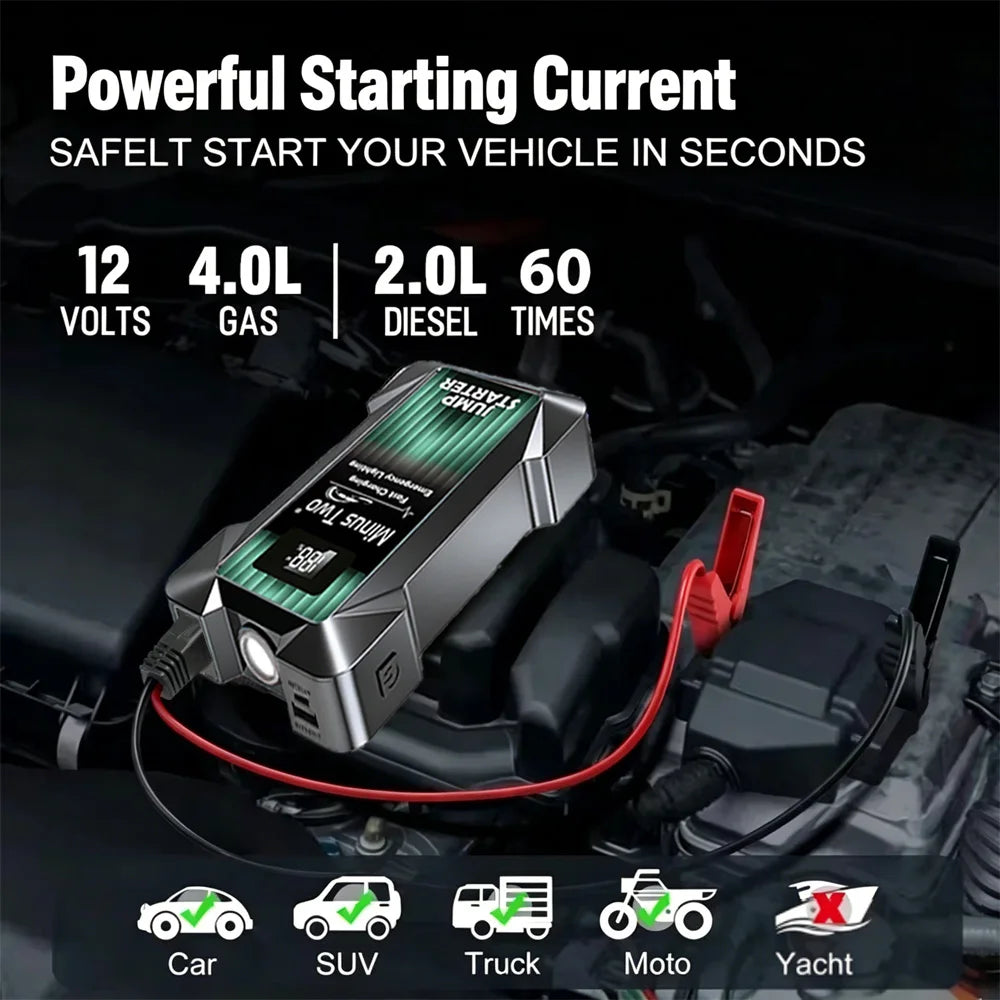 Car Jump Starter Power Bank Potable Battery With USB Port and LED Lights Less Portable Car Starting for Emergency Device