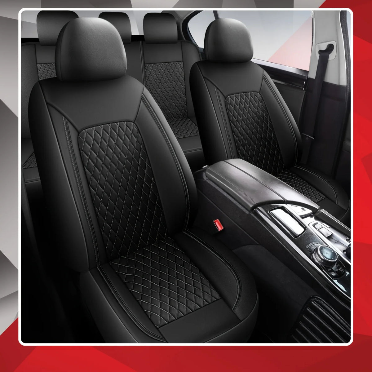 All-Season Quilted PU Leather Car Seat Covers, Universal Fit