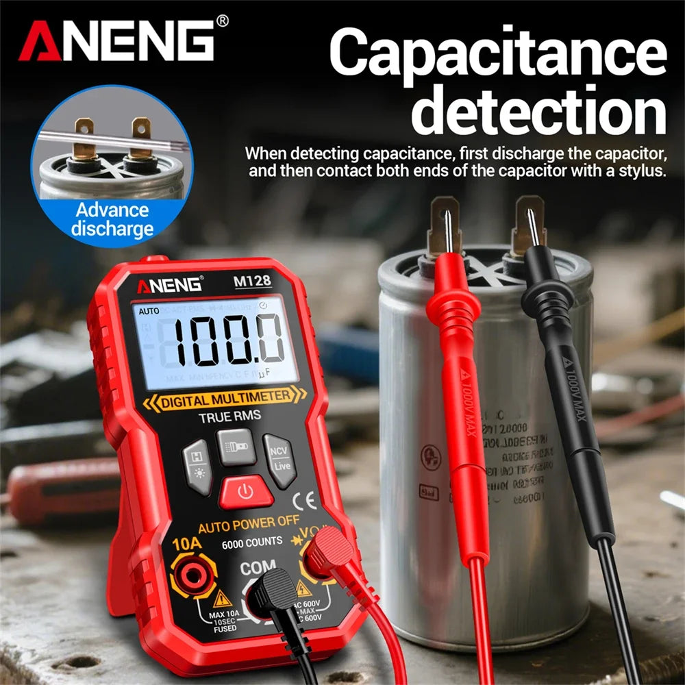 Multifunction Mini Multimeter ANENG M128 6000 Count AC/DC Voltage Current Resistance Capacitor NCV Voltage Induction Tester Tool