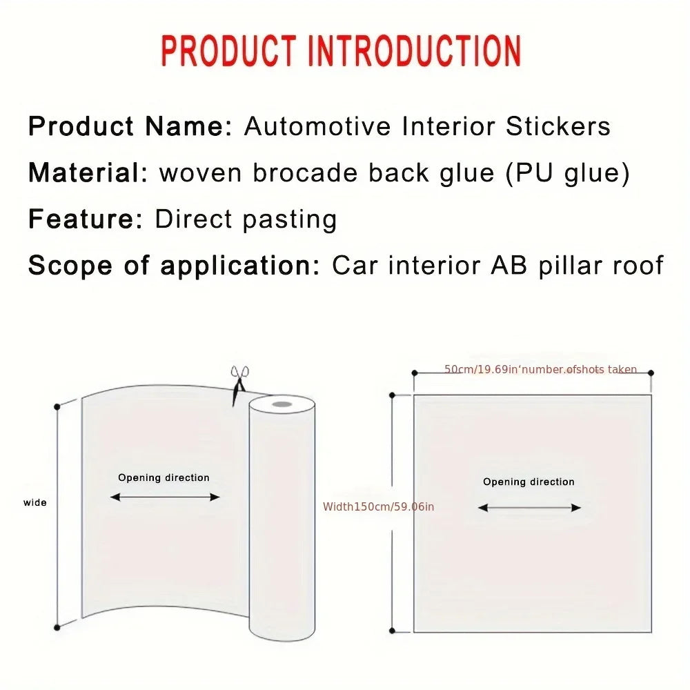 Self-Adhesive Pillar and Headliner Fabric Wrap, 59 x 19.7 in