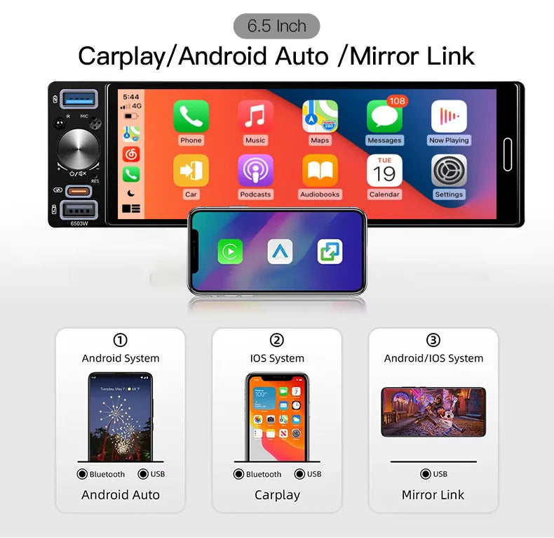 6.5-Inch Bluetooth Car Stereo with CarPlay & Android Auto - image 3