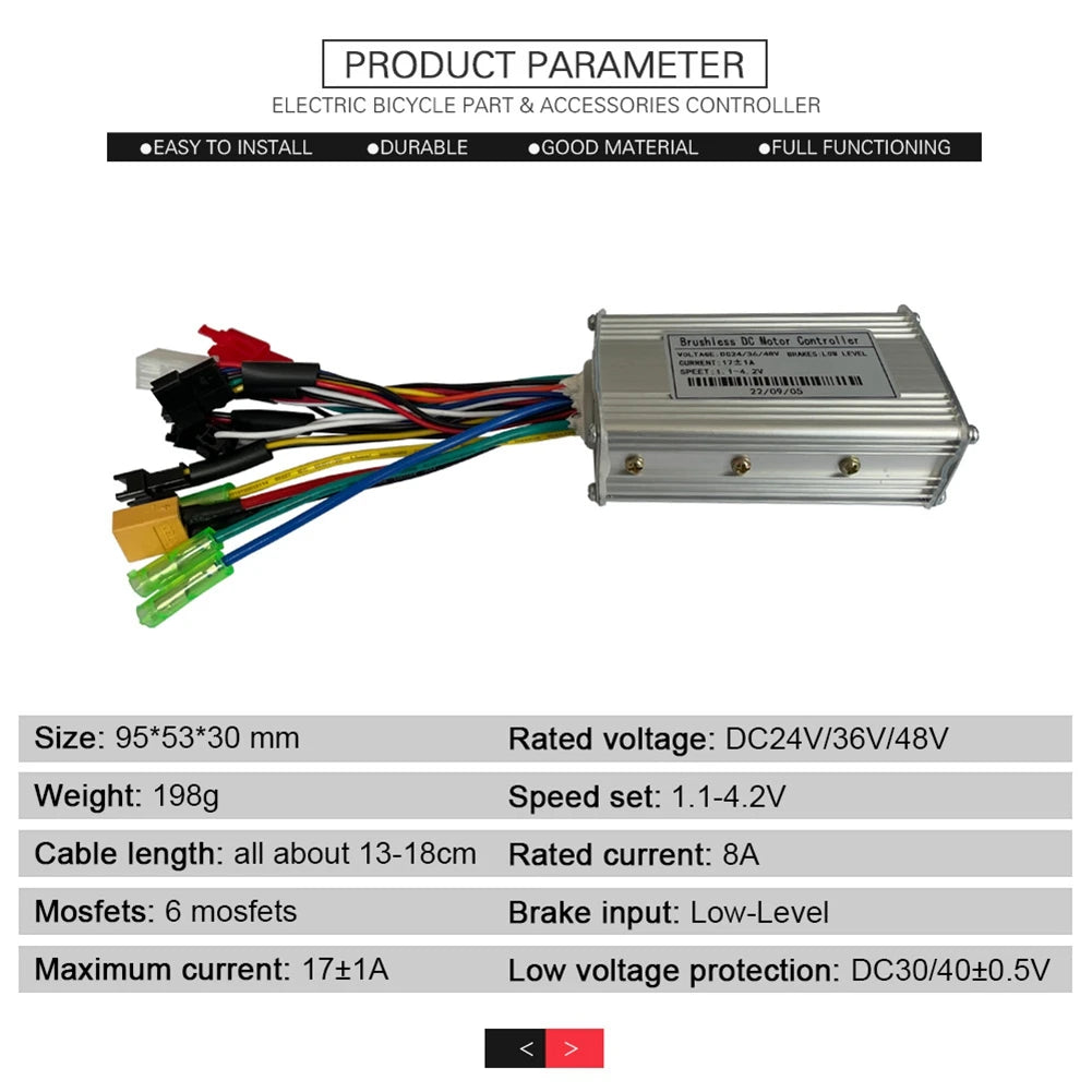 Electric Bike Controller 24V 36V 48V E-Bike Hall Controller 250W 350W 17A Controller Three Mode