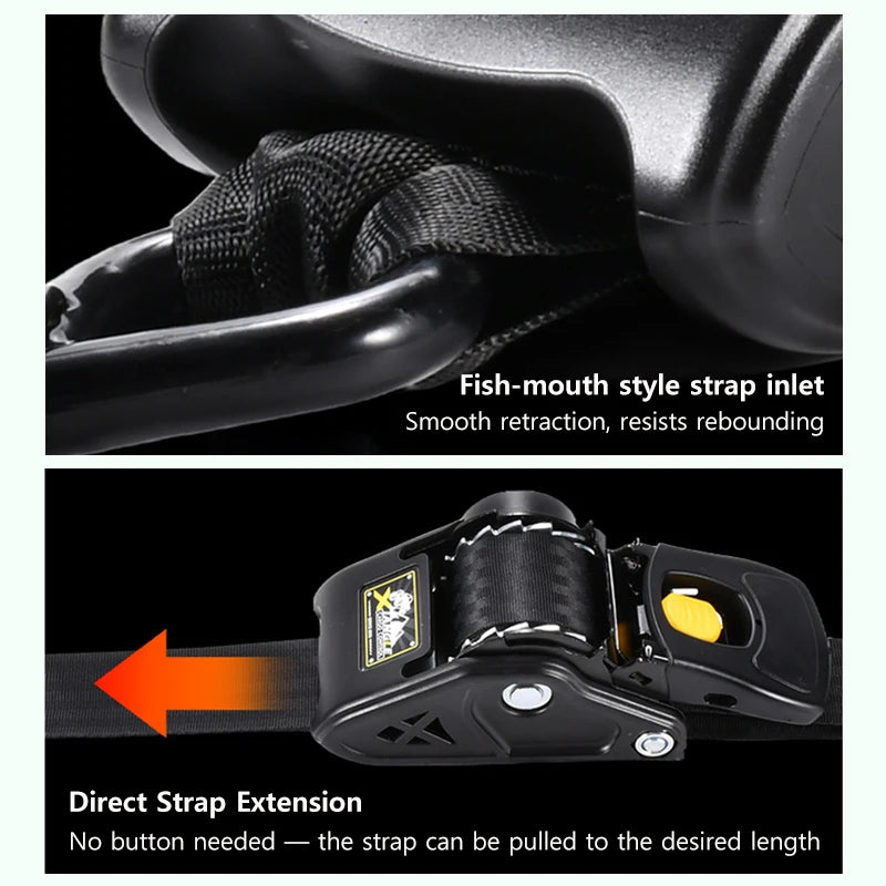 Heavy Duty Automatic Retractable Ratchet Strap 3.3m 680kg Quick Release S-Hook for Motorcycle