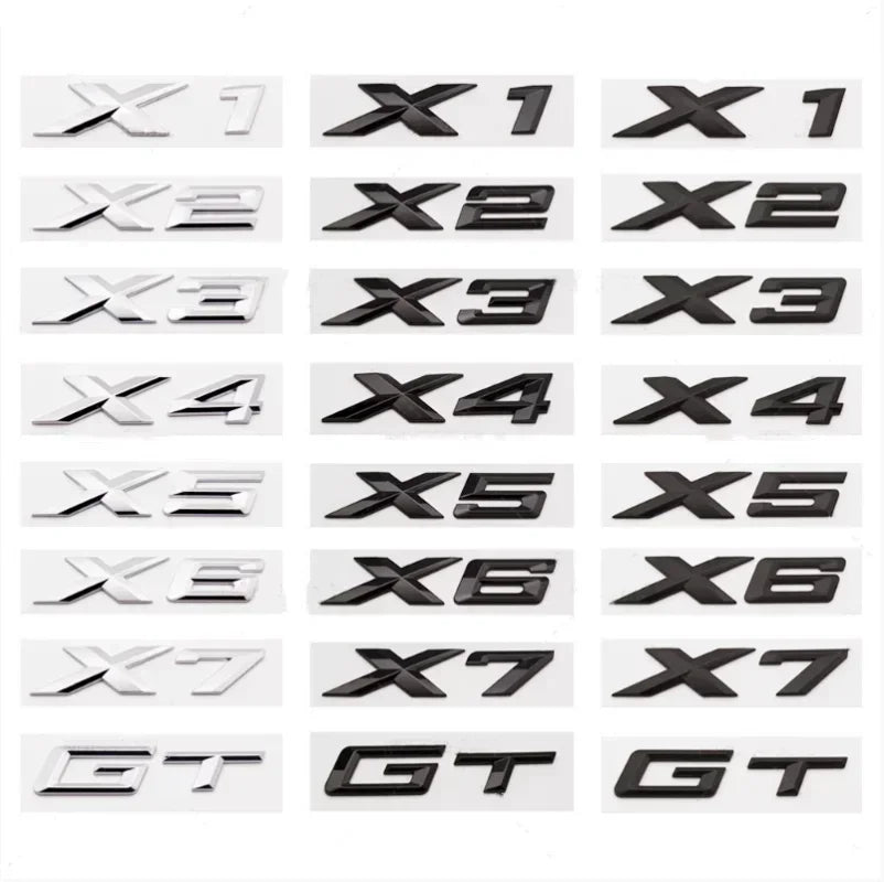 3D Chrome Black Rear Trunk Letter Sticker for BMW X1-X7 & GT