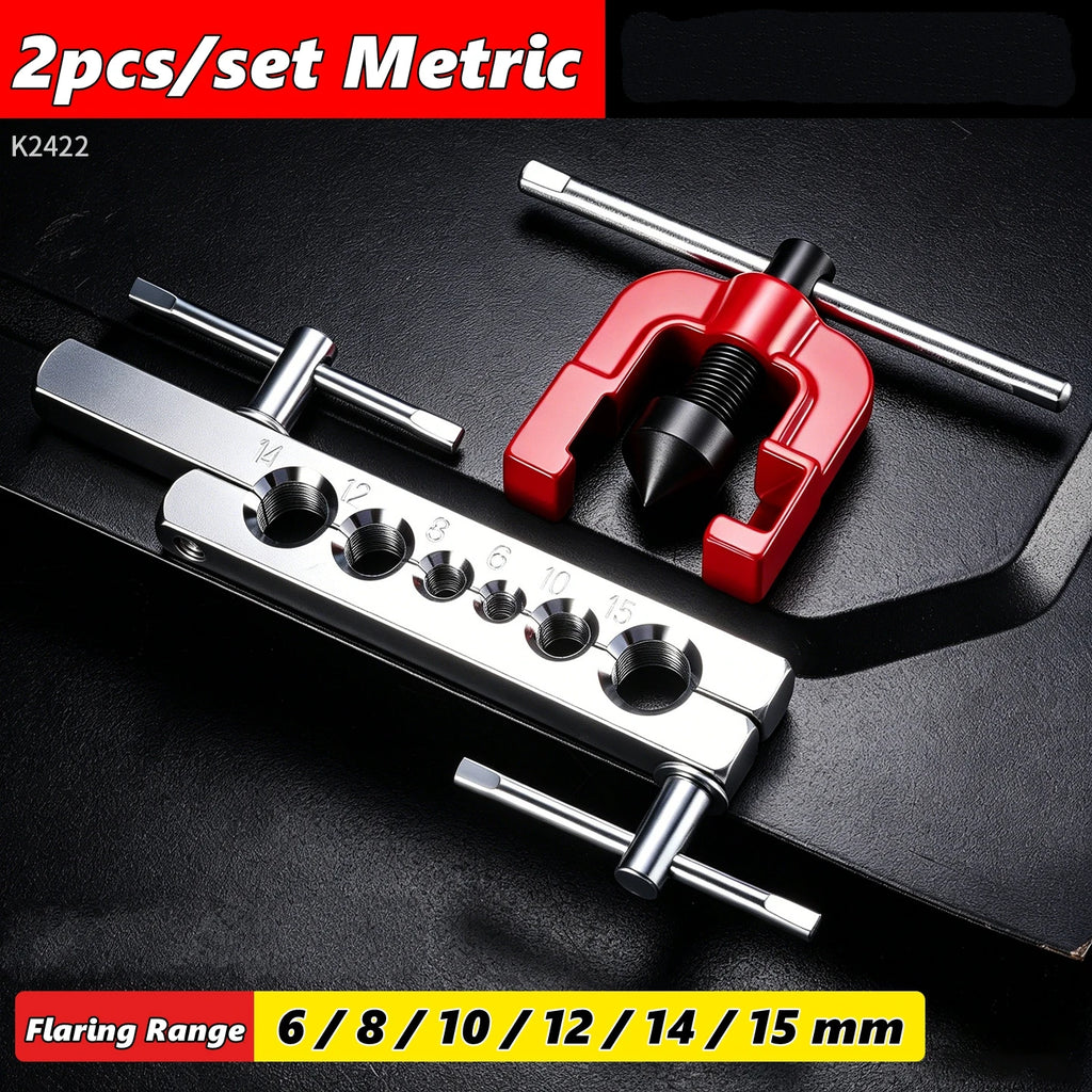 Metric 6-15mm,3/16-5/8inch (Imperial) Tube Pipe Flaring Tool Kit with Copper Plastic Aluminum Pipe Cutter Expander with Jig