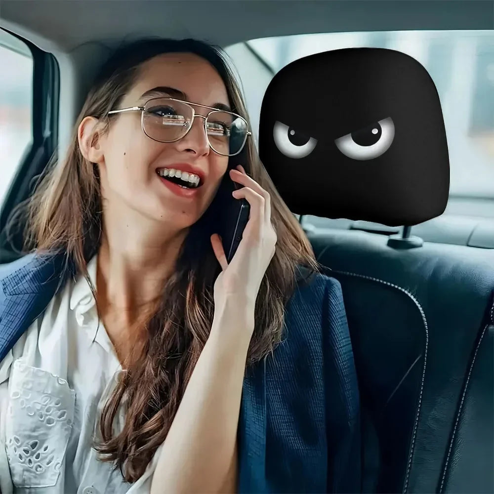 Funny Cartoon Face Car Headrest Covers, Set of 2