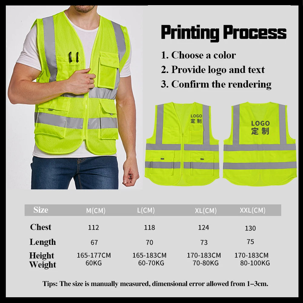 Hi Vis Workwear Men's Work Vest with Mesh Fabric Summer Breathable Multi Pockets Construction Industrial Safety Clothing