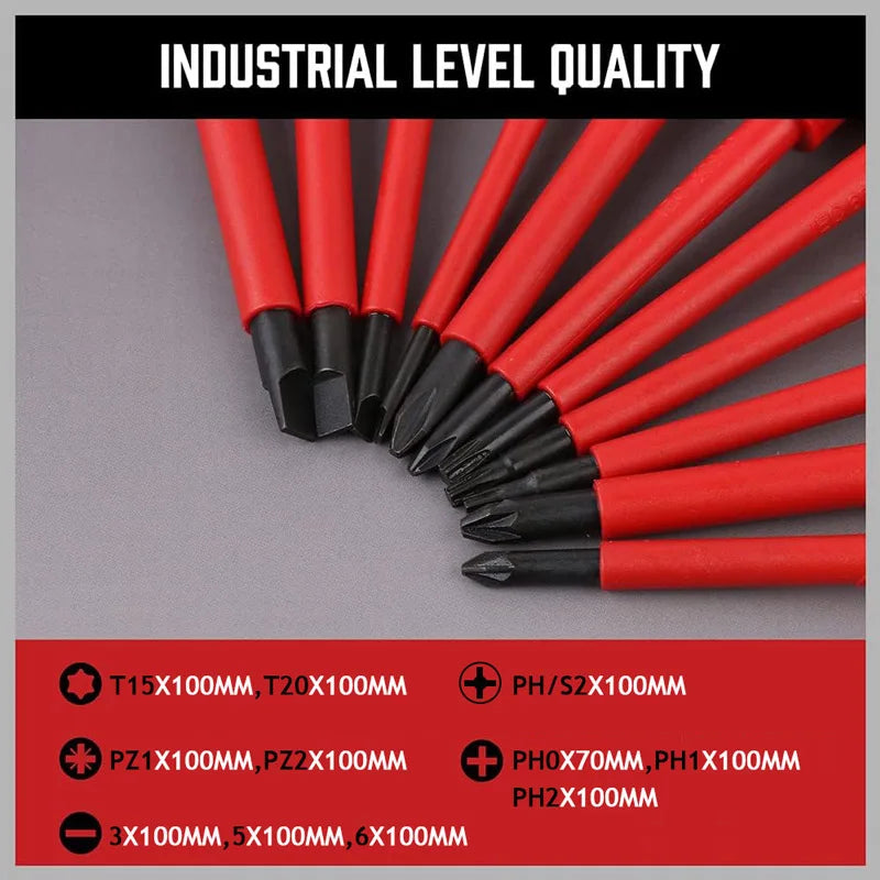 Electrician Repair Tools Kit 13pcs 1000V Changeable VDE Insulated Screwdrivers Set with Magnetic Slotted Bits Hand Tool Kit
